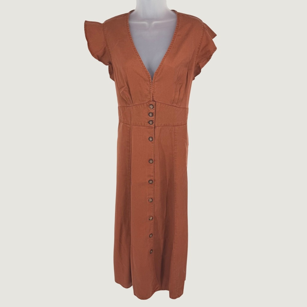 NEW Quince Vintage Wash Tencel Button Front Midi Dress Size L Terracotta Earthy - Picture 2 of 10